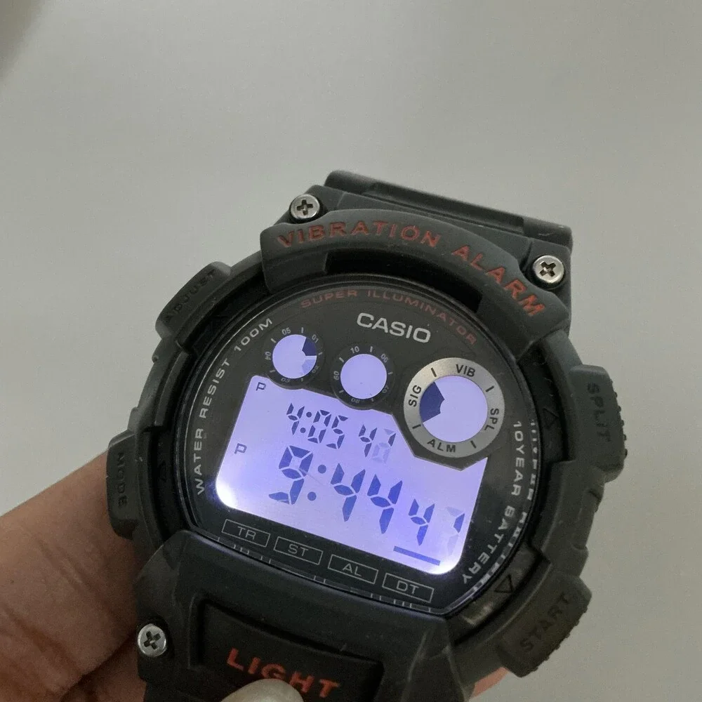 Casio 3416 W-735H Mens Watch 44mm Digital Black Resin Vibration Alarm Sport